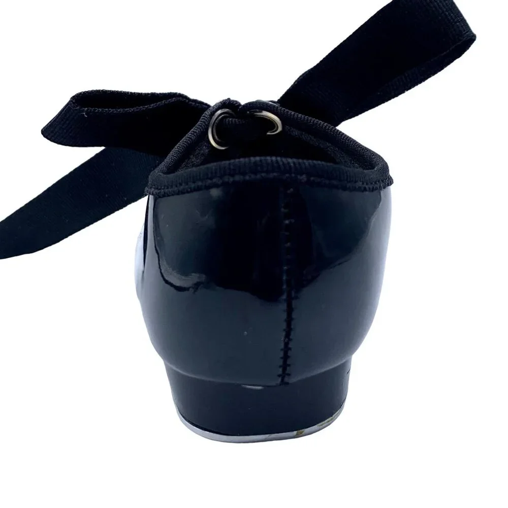 Little Girl Black Patent Leather Tyette Tie Tap Shoes Size 1.5 Wide Dance Class